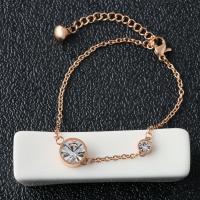 Stainless Steel Charm Bracelet, with 1.9Inch extender chain, real rose gold plated, oval chain & for woman & with rhinestone Approx 6.5 Inch 