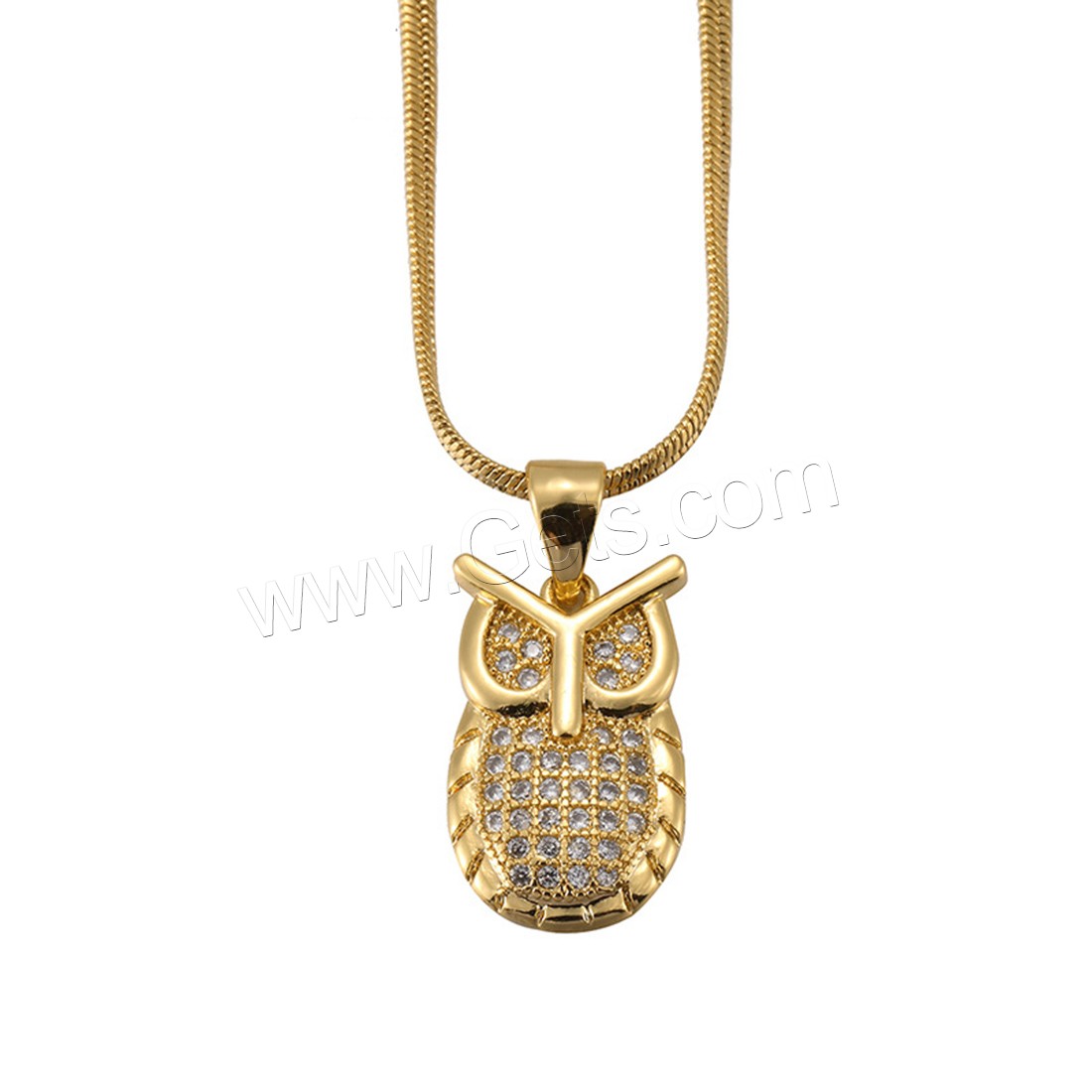 Brass Sweater Necklace, Owl, gold color plated, different length for choice & Unisex & snake chain & with cubic zirconia, 11x22mm, Sold By Strand