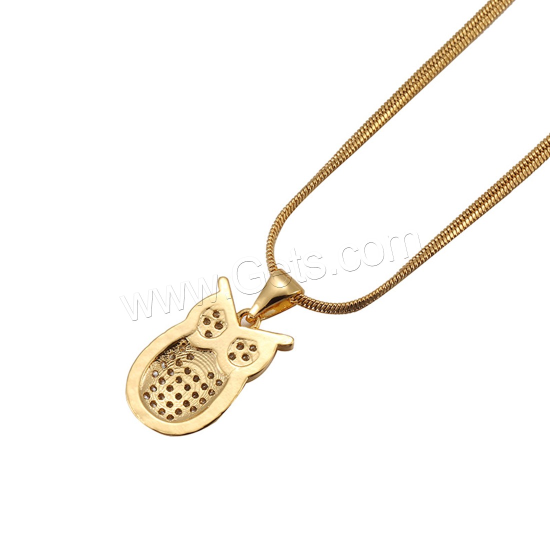 Brass Sweater Necklace, Owl, gold color plated, different length for choice & Unisex & snake chain & with cubic zirconia, 11x22mm, Sold By Strand