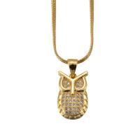 Brass Sweater Necklace, Owl, gold color plated & Unisex & snake chain & with cubic zirconia 