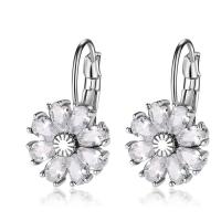 Cubic Zircon Brass Earring, Flower, platinum plated, for woman & with cubic zirconia 