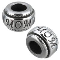 Stainless Steel European Beads, Wheel, word mom, without troll & blacken Approx 5mm 