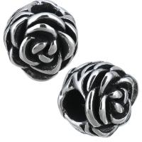 perles de grand trou en inox , acier inoxydable, fleur, noircir Environ 5.5mm, Vendu par PC