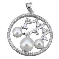Cultured Pearl Sterling Silver Pendants, 925 Sterling Silver, with Freshwater Pearl, micro pave cubic zirconia Approx 