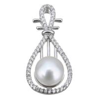 Cultured Pearl Sterling Silver Pendants, 925 Sterling Silver, with Freshwater Pearl, Violin, micro pave cubic zirconia Approx 