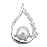 Cultured Pearl Sterling Silver Pendants, 925 Sterling Silver, with Freshwater Pearl, Wing Shape, micro pave cubic zirconia Approx 