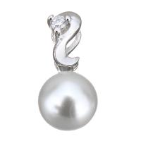 Cultured Pearl Sterling Silver Pendants, 925 Sterling Silver, with Freshwater Pearl, micro pave cubic zirconia, 18mm Approx 2mm 