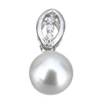 Cultured Pearl Sterling Silver Pendants, 925 Sterling Silver, with Freshwater Pearl, micro pave cubic zirconia, 17mm Approx 