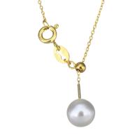 Sterling Silver Pearl Necklace, 925 Sterling Silver, with Freshwater Pearl, real gold plated, oval chain & for woman 1mm Approx 16 Inch 