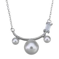 Sterling Silver Pearl Necklace, 925 Sterling Silver, with Freshwater Pearl, with 2Inch extender chain, oval chain & for woman & with cubic zirconia 1mm Approx 16 Inch 