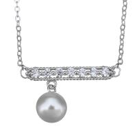 Sterling Silver Pearl Necklace, 925 Sterling Silver, with Freshwater Pearl, with 2Inch extender chain, oval chain & micro pave cubic zirconia & for woman, 17mm 1.5mm Approx 16 Inch 