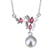 Sterling Silver Pearl Necklace, 925 Sterling Silver, with Freshwater Pearl, with 1Inch extender chain, Butterfly, oval chain & for woman & with cubic zirconia, 24mm 1mm Approx 16 Inch 