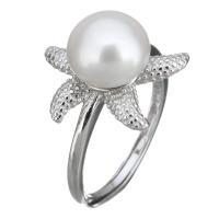 Cultured Freshwater Pearl Finger Ring, 925 Sterling Silver, with Freshwater Pearl, Starfish, for woman US Ring .5 