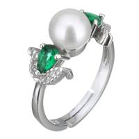 Cultured Freshwater Pearl Finger Ring, 925 Sterling Silver, with Freshwater Pearl, for woman & with cubic zirconia US Ring 