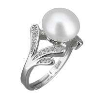 Cultured Freshwater Pearl Finger Ring, 925 Sterling Silver, with Freshwater Pearl, micro pave cubic zirconia & for woman, 12mm, US Ring 