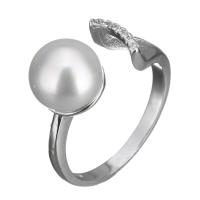 Cultured Freshwater Pearl Finger Ring, 925 Sterling Silver, with Freshwater Pearl, micro pave cubic zirconia & for woman, 9mm, 8mm, US Ring 