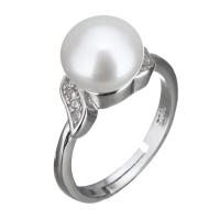 Cultured Freshwater Pearl Finger Ring, 925 Sterling Silver, with Freshwater Pearl, micro pave cubic zirconia & for woman, 9mm, US Ring 