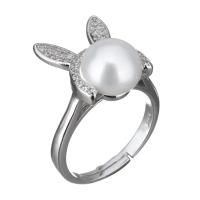 Cultured Freshwater Pearl Finger Ring, 925 Sterling Silver, with Freshwater Pearl, micro pave cubic zirconia & for woman US Ring .5 