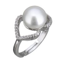 Cultured Freshwater Pearl Finger Ring, 925 Sterling Silver, with Freshwater Pearl, Heart, micro pave cubic zirconia & for woman, 11mm, US Ring .5 