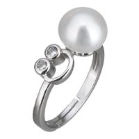 Cultured Freshwater Pearl Finger Ring, 925 Sterling Silver, with Freshwater Pearl, micro pave cubic zirconia & for woman, 9mm 6mm, US Ring 