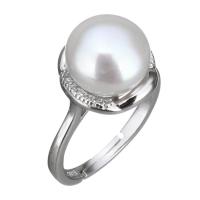 Cultured Freshwater Pearl Finger Ring, 925 Sterling Silver, with Freshwater Pearl, micro pave cubic zirconia & for woman US Ring 