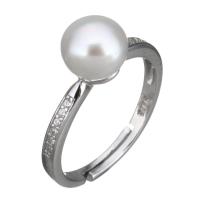 Cultured Freshwater Pearl Finger Ring, 925 Sterling Silver, with Freshwater Pearl, micro pave cubic zirconia & for woman, 7mm, US Ring 