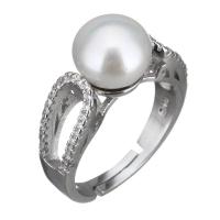 Cultured Freshwater Pearl Finger Ring, 925 Sterling Silver, with Freshwater Pearl, micro pave cubic zirconia & for woman, 9mm, US Ring 