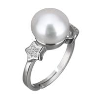 Cultured Freshwater Pearl Finger Ring, 925 Sterling Silver, with Freshwater Pearl, micro pave cubic zirconia & for woman, 11mm, US Ring 