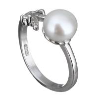 Cultured Freshwater Pearl Finger Ring, 925 Sterling Silver, with Freshwater Pearl, micro pave cubic zirconia & for woman, 9mm, US Ring .5 