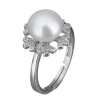 Cultured Freshwater Pearl Finger Ring, 925 Sterling Silver, with Freshwater Pearl, Snowflake, micro pave cubic zirconia & for woman US Ring 