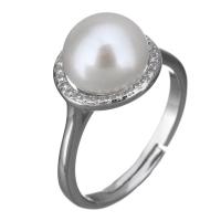 Cultured Freshwater Pearl Finger Ring, 925 Sterling Silver, with Freshwater Pearl, micro pave cubic zirconia & for woman, 11mm, US Ring .5 