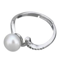 Cultured Freshwater Pearl Finger Ring, 925 Sterling Silver, with Freshwater Pearl, micro pave cubic zirconia & for woman, 8mm, US Ring 