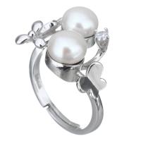 Cultured Freshwater Pearl Finger Ring, 925 Sterling Silver, with Freshwater Pearl, micro pave cubic zirconia & for woman, 16mm, US Ring .5 