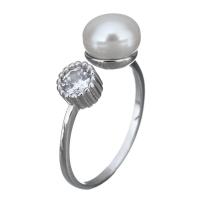 Cultured Freshwater Pearl Finger Ring, 925 Sterling Silver, with Freshwater Pearl, for woman & with cubic zirconia, 7mm, 5mm, US Ring 