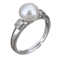 Cultured Freshwater Pearl Finger Ring, 925 Sterling Silver, with Freshwater Pearl, for woman & with cubic zirconia US Ring 
