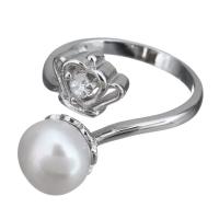 Cultured Freshwater Pearl Finger Ring, 925 Sterling Silver, with Freshwater Pearl, Crown, micro pave cubic zirconia & for woman, 17mm, US Ring 