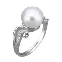 Cultured Freshwater Pearl Finger Ring, 925 Sterling Silver, with Freshwater Pearl, micro pave cubic zirconia & for woman, 9mm, US Ring .5 