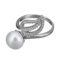 Cultured Freshwater Pearl Finger Ring, 925 Sterling Silver, with Freshwater Pearl, Wing Shape, micro pave cubic zirconia & for woman, 20mm, US Ring 