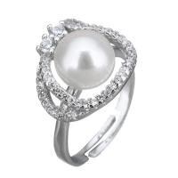 Cultured Freshwater Pearl Finger Ring, 925 Sterling Silver, with Freshwater Pearl, micro pave cubic zirconia & for woman, 13mm, US Ring 