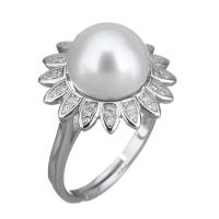 Cultured Freshwater Pearl Finger Ring, 925 Sterling Silver, with Freshwater Pearl, Flower, micro pave cubic zirconia & for woman US Ring .5 