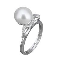 Cultured Freshwater Pearl Finger Ring, 925 Sterling Silver, with Freshwater Pearl, micro pave cubic zirconia & for woman US Ring 