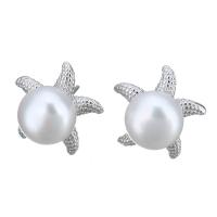 Sterling Silver Natural Pearl Stud Earring, 925 Sterling Silver, with Freshwater Pearl, Starfish, without stopper & for woman 0.5mm 