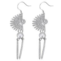 Sterling Silver Pearl Drop Earring, 925 Sterling Silver, with Freshwater Pearl, micro pave cubic zirconia & for woman, 60mm 