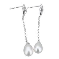 Sterling Silver Pearl Drop Earring, 925 Sterling Silver, with Freshwater Pearl, without stopper & for woman, 42mm 0.5mm 