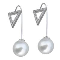Sterling Silver Pearl Drop Earring, 925 Sterling Silver, with Freshwater Pearl, Triangle, micro pave cubic zirconia & for woman, 36mm 0.5mm 