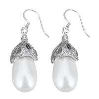 Sterling Silver Pearl Drop Earring, 925 Sterling Silver, with Freshwater Pearl, micro pave cubic zirconia & for woman, 38mm 