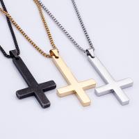 Titanium Steel Sweater Necklace, Cross, plated, box chain & for man Approx 28 Inch 