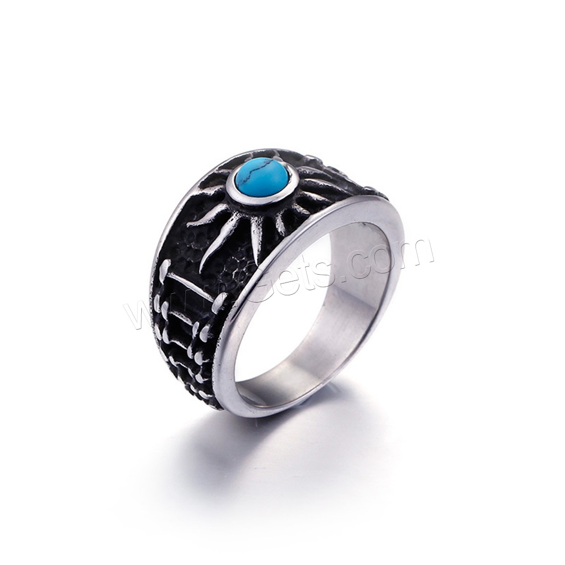Mens Titanium Wedding Bands and Engagement Rings , Titanium Steel, with turquoise, different size for choice & for man & blacken, 5mm, Sold By PC