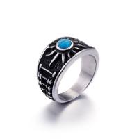 Mens Titanium Wedding Bands and Engagement Rings , Titanium Steel, with turquoise & for man & blacken, 5mm 