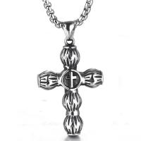 Stainless Steel Sweater Chain Necklace, Titanium Steel, Cross, polished, box chain & for man & blacken Approx 24 Inch 
